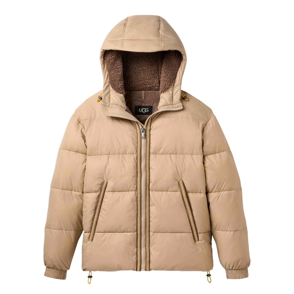 UGG Mens Xayden Uggbraid Puffer Tan Beige Sherpa Lined Hooded Winter Coat SZ XXL